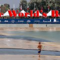 A lone surfer surveys Surf Ranch on Wednesday as the world watched surfing in Lemoore.